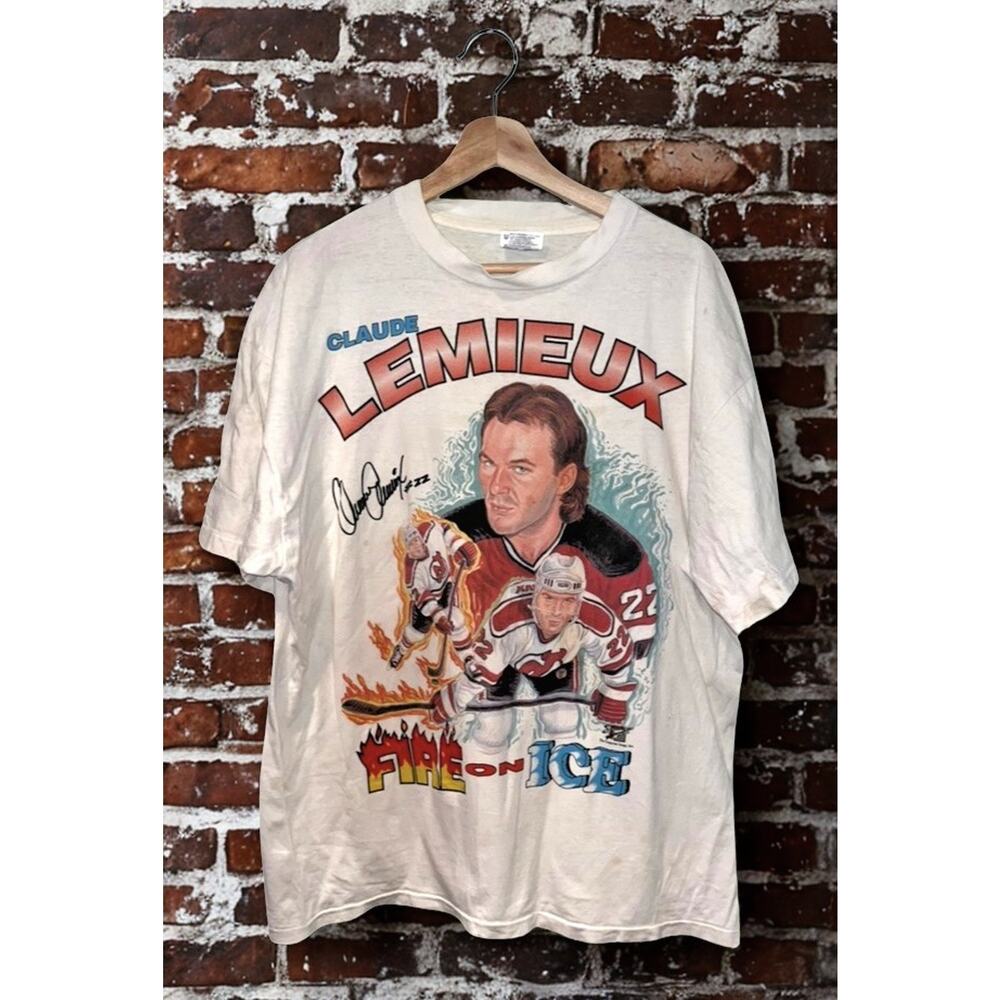Claude Lemieux New Jersey Devils Fire On Ice T Shirt XL NHL Rare USA Vintage